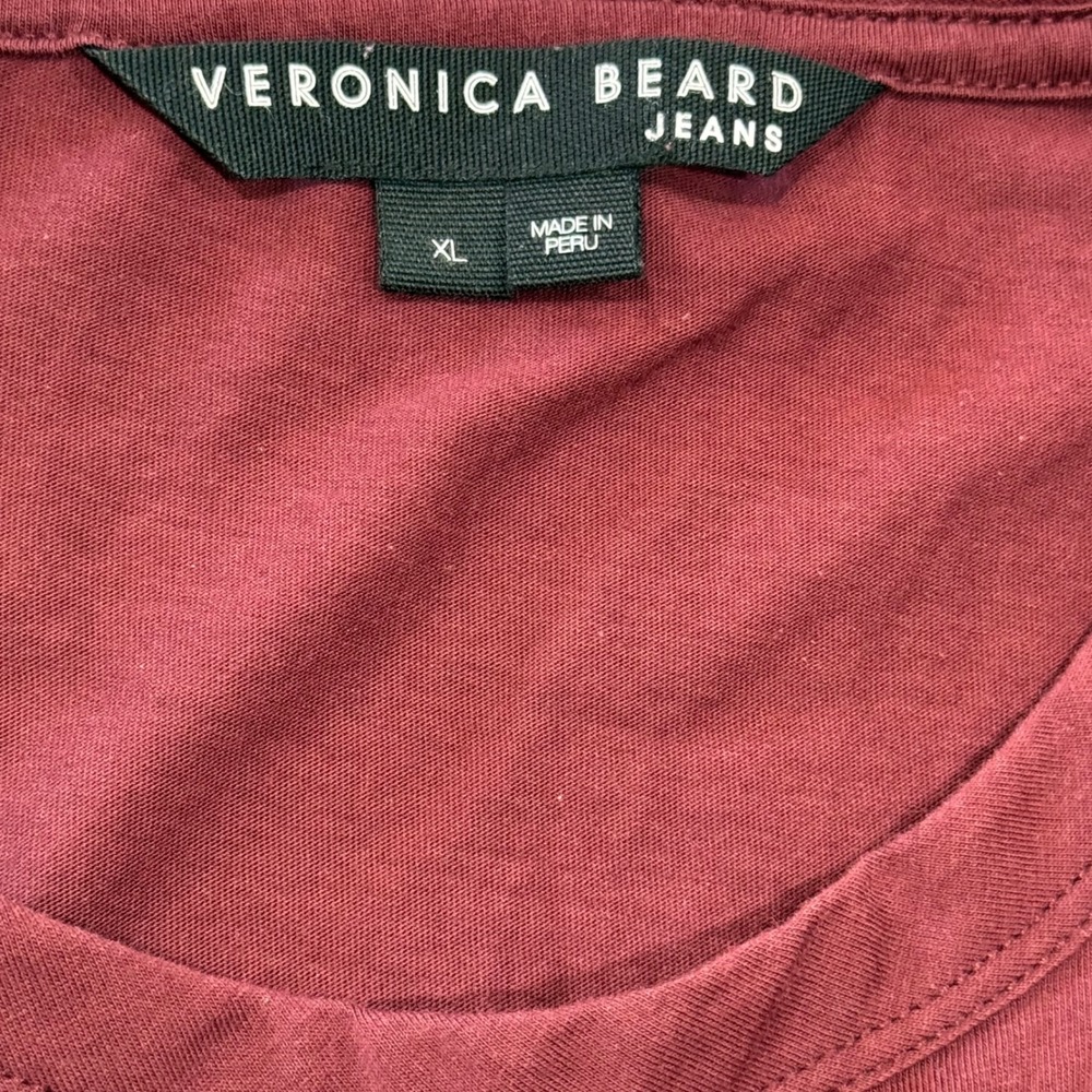 Veronica Beard Jeans Burgundy Designer XL Pima Cotton Ruched Puff Sleeve Top - Picture 3 of 10
